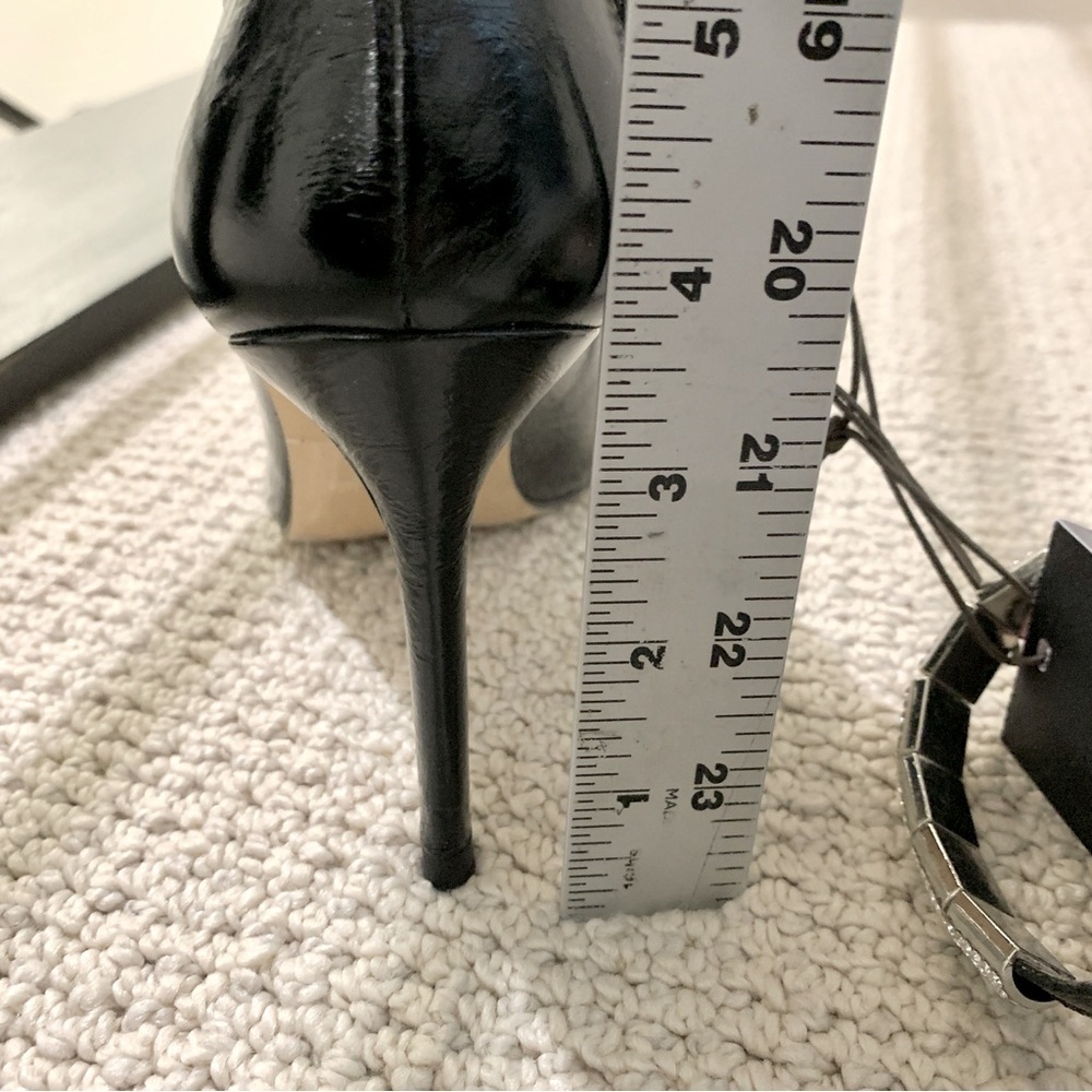 💎 ZARA Black Leather Court Shoes Beaded Ankle Strap Heels - Picture 11 of 13